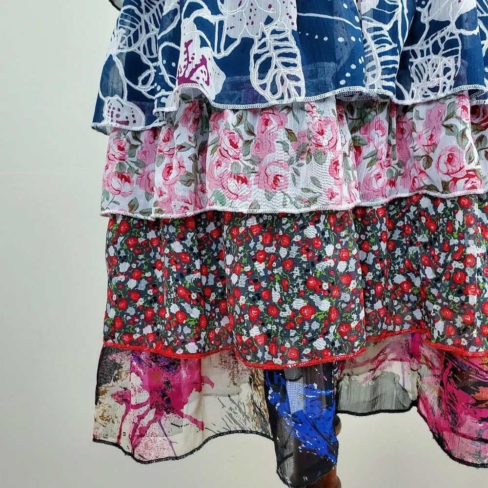 Kitty Mixed Floral Tiered Ruffle Strapless Dress - Picture 5 of 8